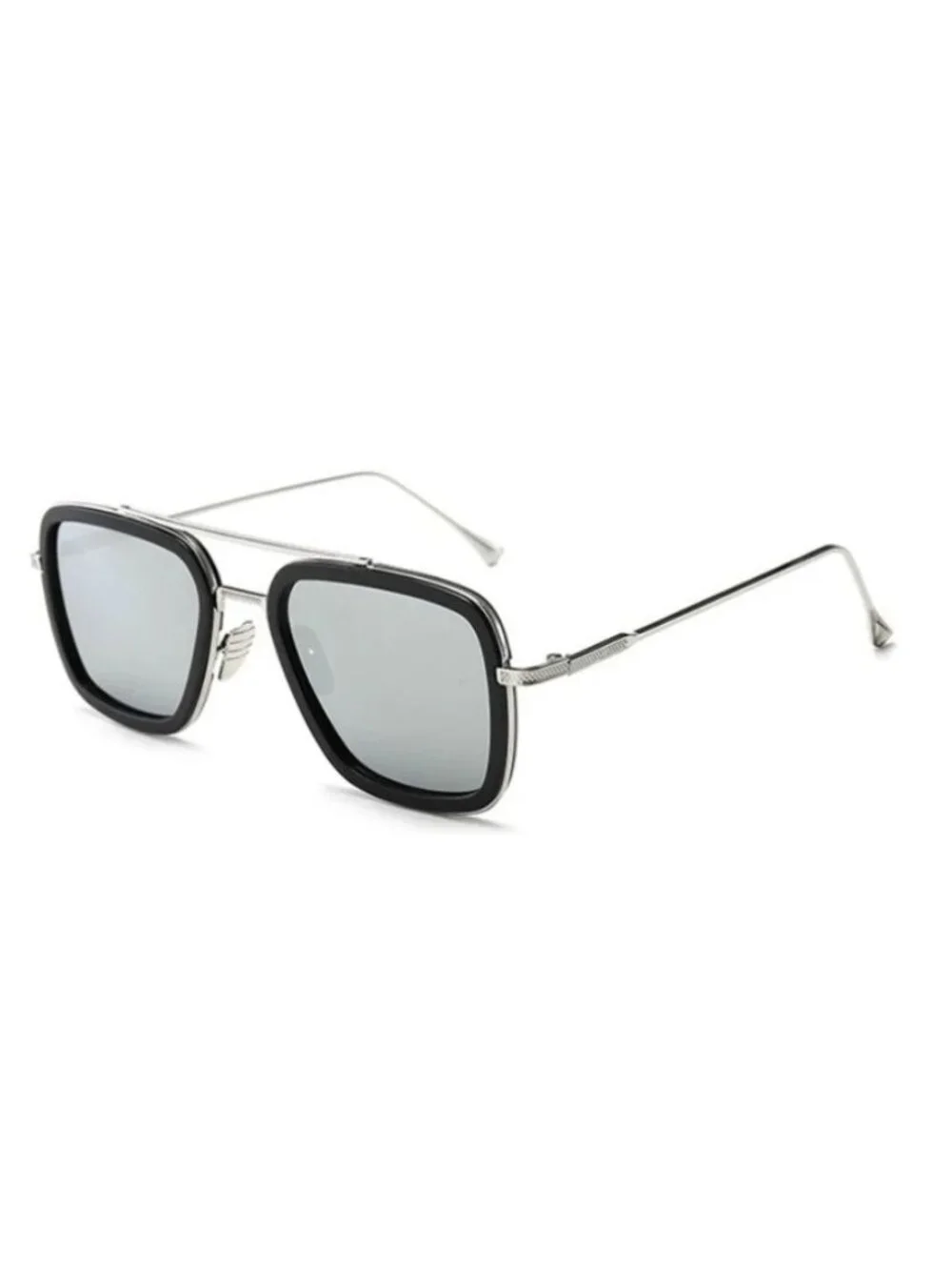 Square Aviator Unisex Sunglasses With Silver Frame And Gradient Black/Grey Lense